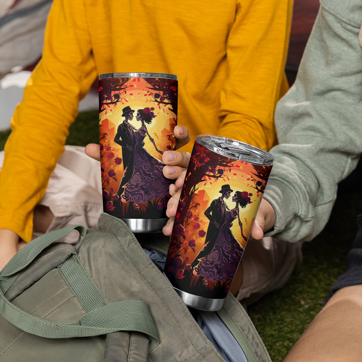 Day of Dead Couple Tumbler Cup Sugar Skull Couple Dancing - Wonder Print Shop