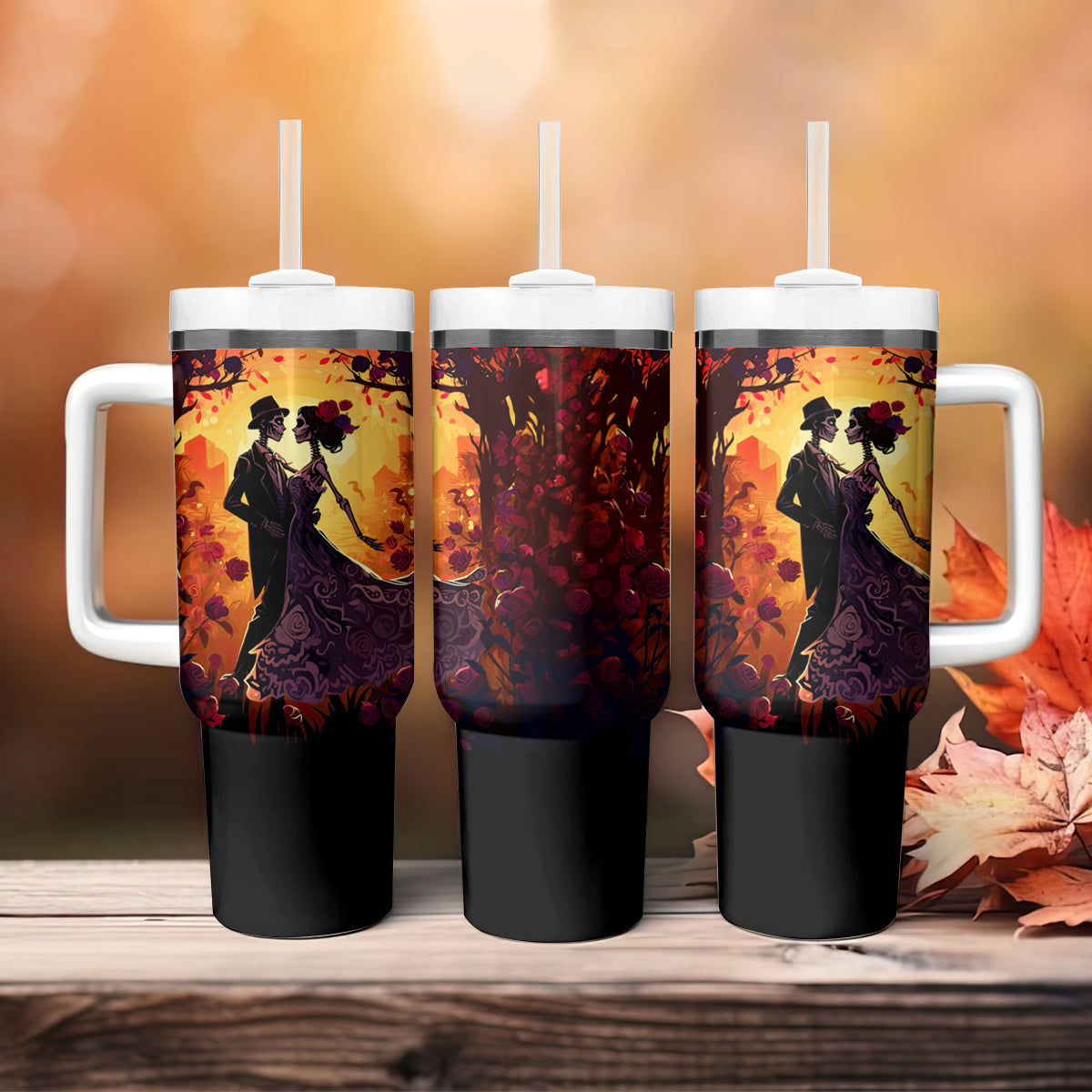 Day of Dead Couple Tumbler With Handle Sugar Skull Couple Dancing - Wonder Print Shop