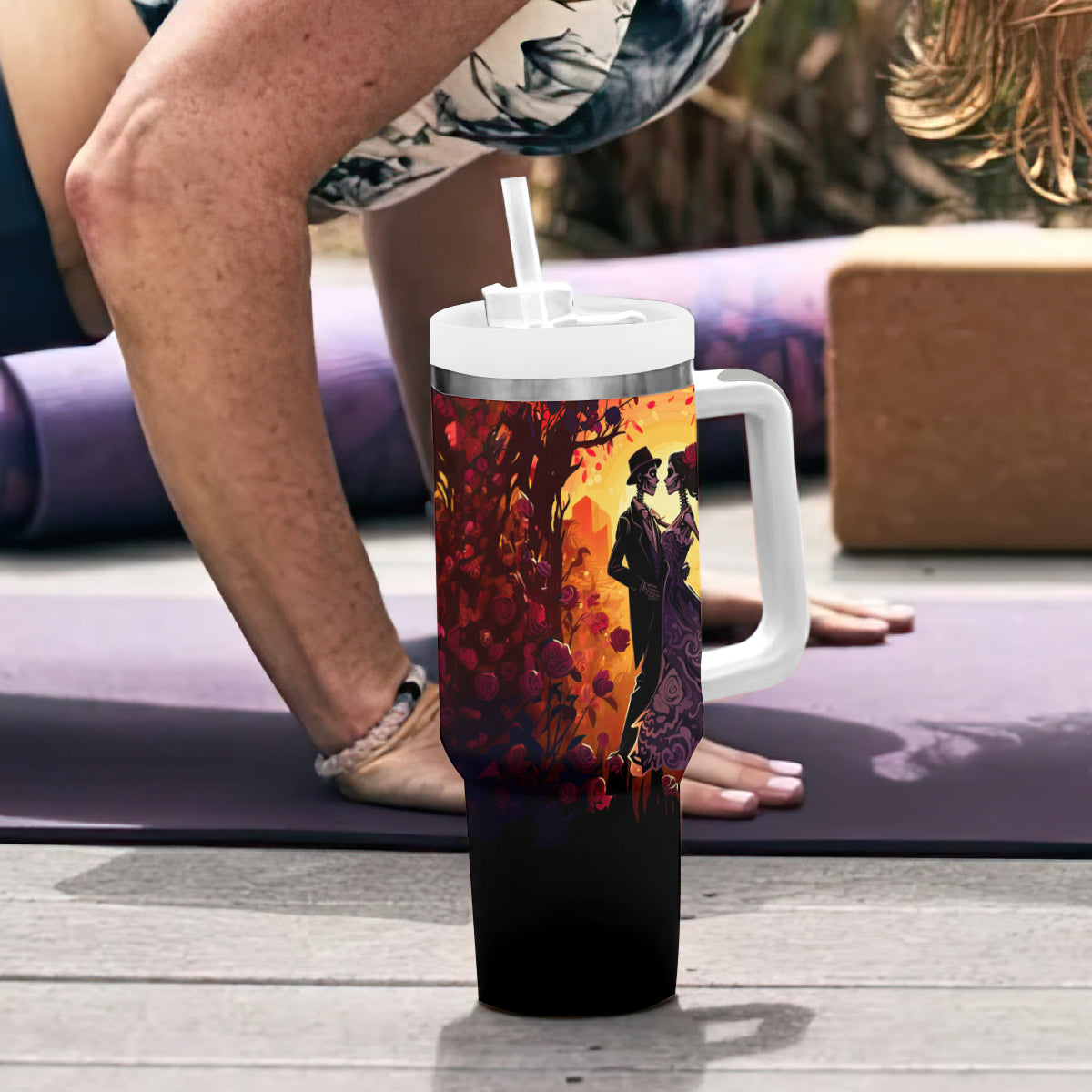 Day of Dead Couple Tumbler With Handle Sugar Skull Couple Dancing - Wonder Print Shop