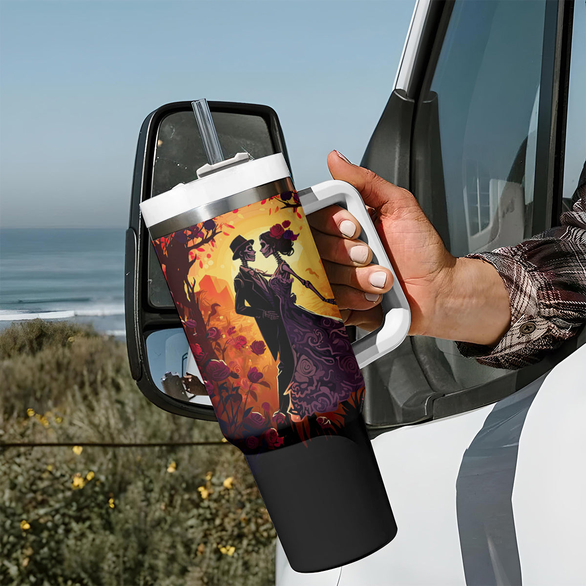 Day of Dead Couple Tumbler With Handle Sugar Skull Couple Dancing - Wonder Print Shop