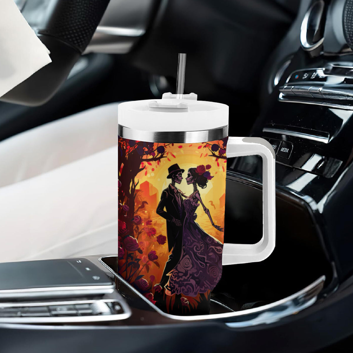 Day of Dead Couple Tumbler With Handle Sugar Skull Couple Dancing - Wonder Print Shop