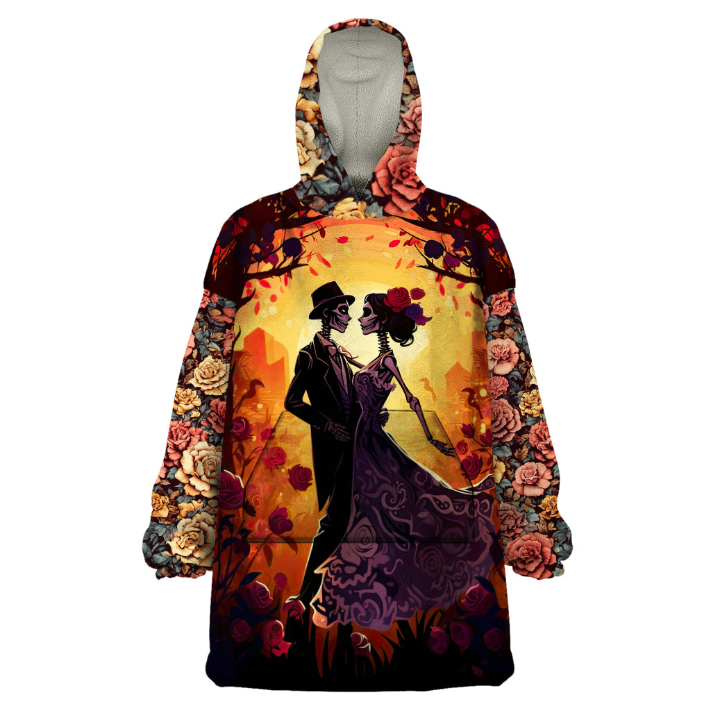 Day of Dead Couple Wearable Blanket Hoodie Sugar Skull Couple Dancing - Wonder Print Shop