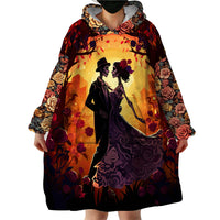 Day of Dead Couple Wearable Blanket Hoodie Sugar Skull Couple Dancing - Wonder Print Shop