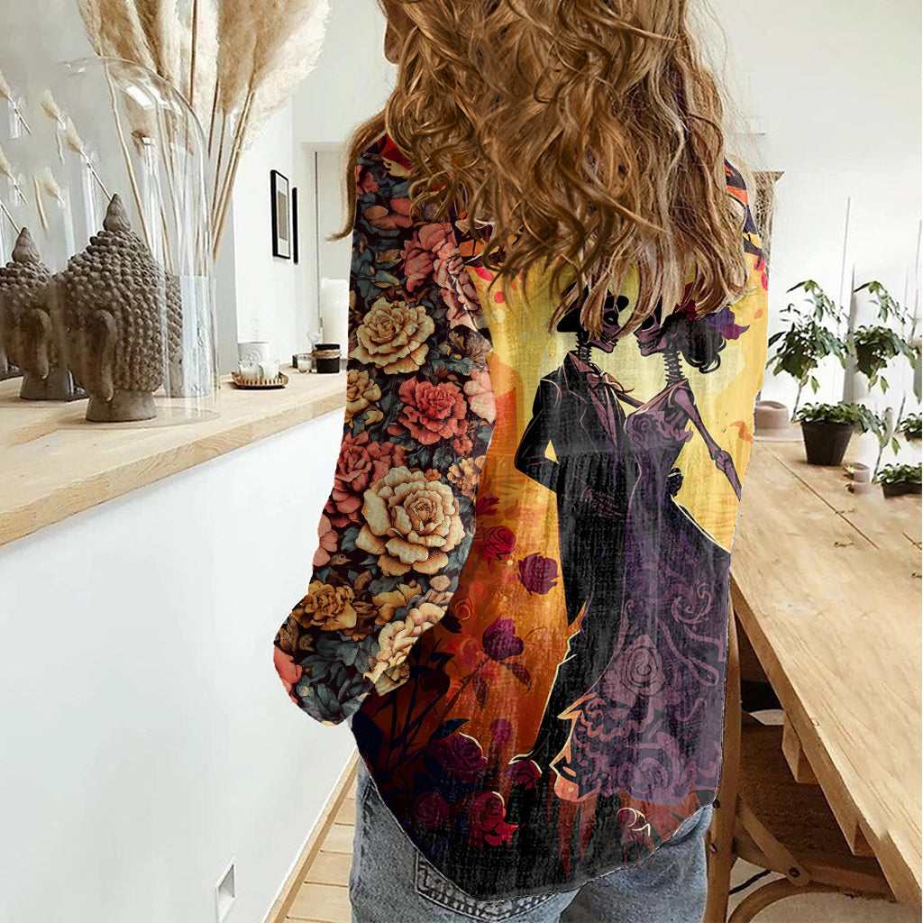 Day of Dead Couple Women Casual Shirt Sugar Skull Couple Dancing - Wonder Print Shop