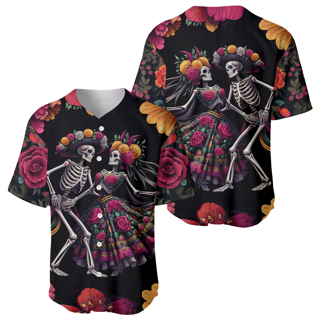 Day of Dead Couple Baseball Jersey Sugar Skull Couple Dancing - Wonder Print Shop
