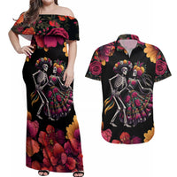 Day of Dead Couple Couples Matching Off Shoulder Maxi Dress and Hawaiian Shirt Sugar Skull Couple Dancing - Wonder Print Shop