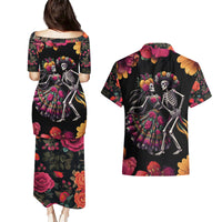 Day of Dead Couple Couples Matching Puletasi Dress and Hawaiian Shirt Sugar Skull Couple Dancing - Wonder Print Shop