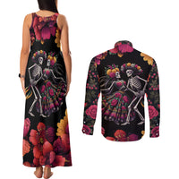 Day of Dead Couple Couples Matching Tank Maxi Dress and Long Sleeve Button Shirt Sugar Skull Couple Dancing - Wonder Print Shop