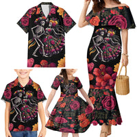 Day of Dead Couple Family Matching Mermaid Dress and Hawaiian Shirt Sugar Skull Couple Dancing - Wonder Print Shop