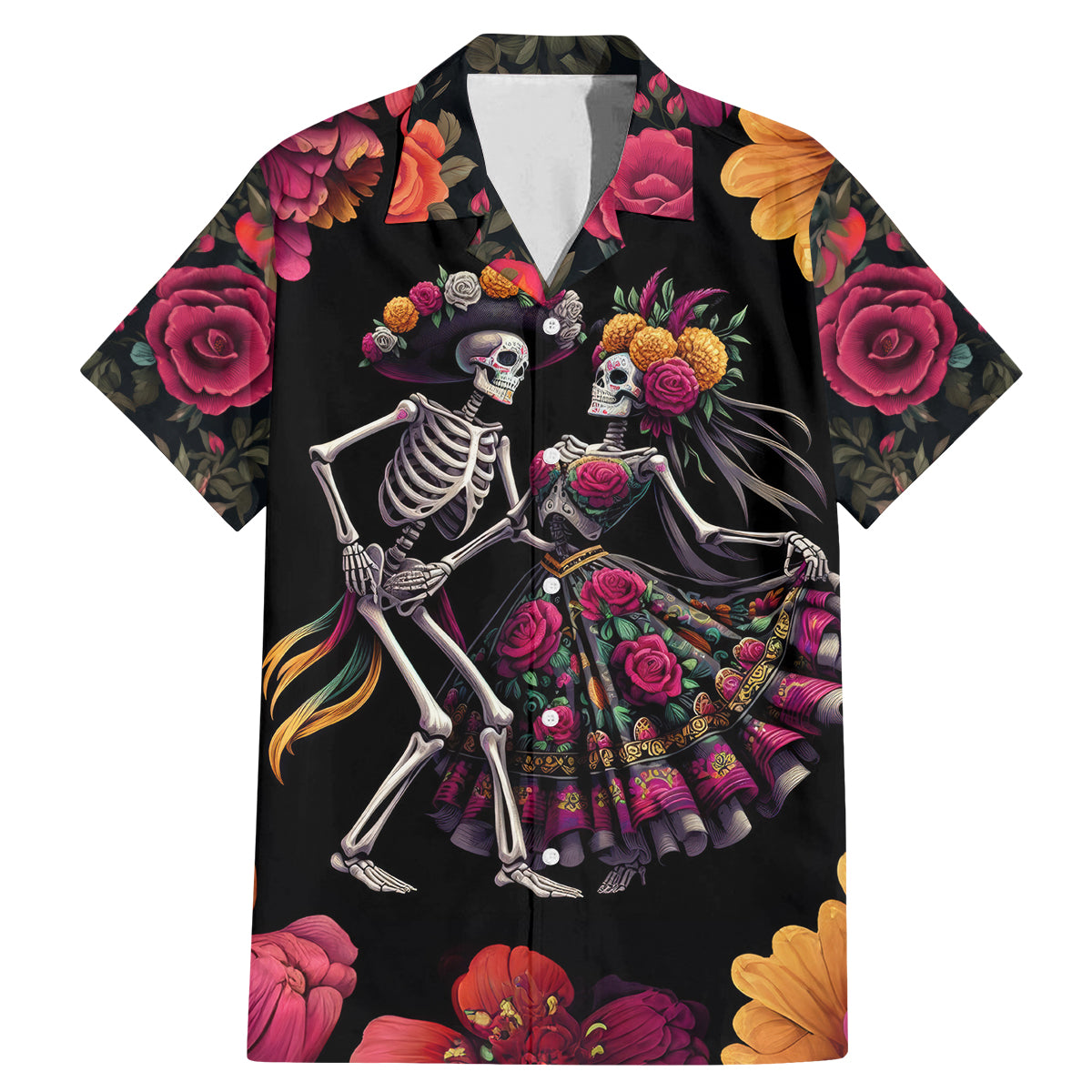 Day of Dead Couple Family Matching Mermaid Dress and Hawaiian Shirt Sugar Skull Couple Dancing - Wonder Print Shop