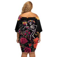 Day of Dead Couple Family Matching Off Shoulder Short Dress and Hawaiian Shirt Sugar Skull Couple Dancing - Wonder Print Shop