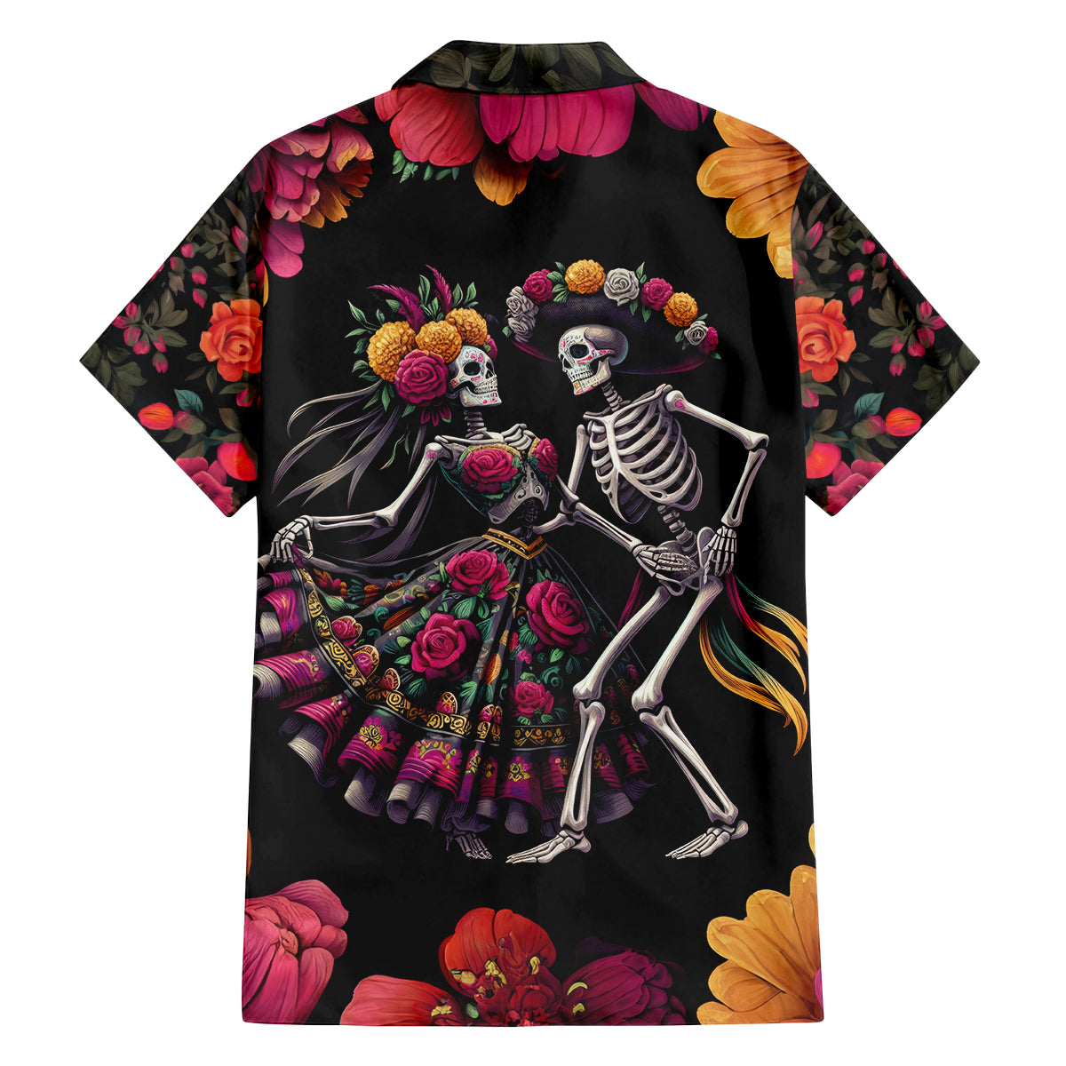 Day of Dead Couple Family Matching Puletasi Dress and Hawaiian Shirt Sugar Skull Couple Dancing - Wonder Print Shop