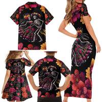 Day of Dead Couple Family Matching Short Sleeve Bodycon Dress and Hawaiian Shirt Sugar Skull Couple Dancing - Wonder Print Shop