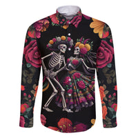Day of Dead Couple Family Matching Short Sleeve Bodycon Dress and Hawaiian Shirt Sugar Skull Couple Dancing - Wonder Print Shop
