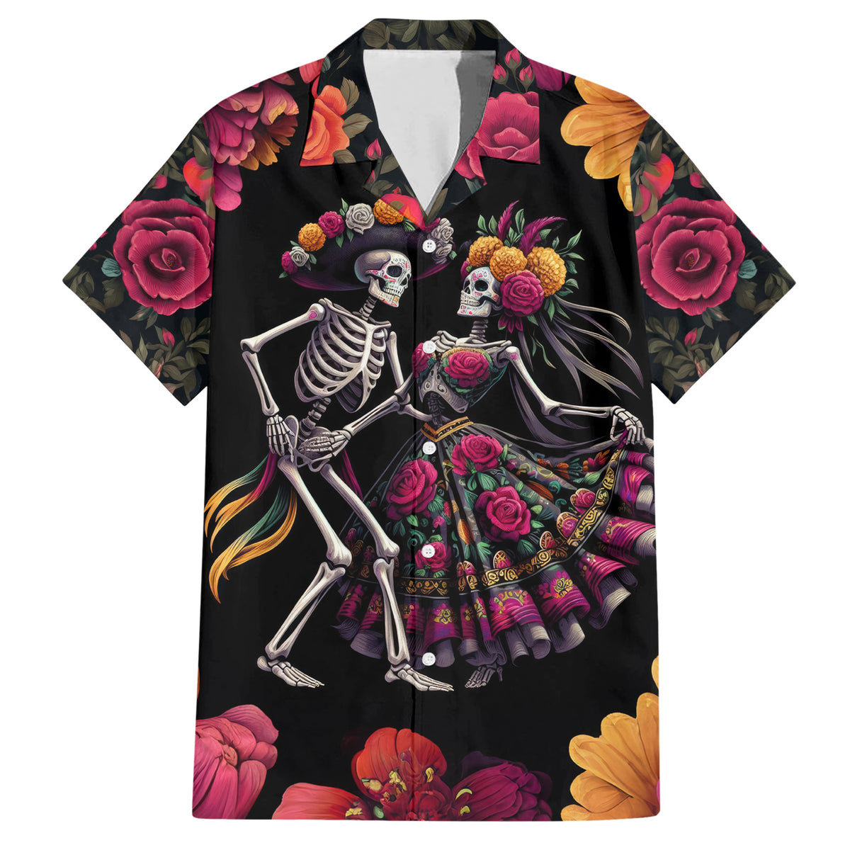 Day of Dead Couple Hawaiian Shirt Sugar Skull Couple Dancing - Wonder Print Shop
