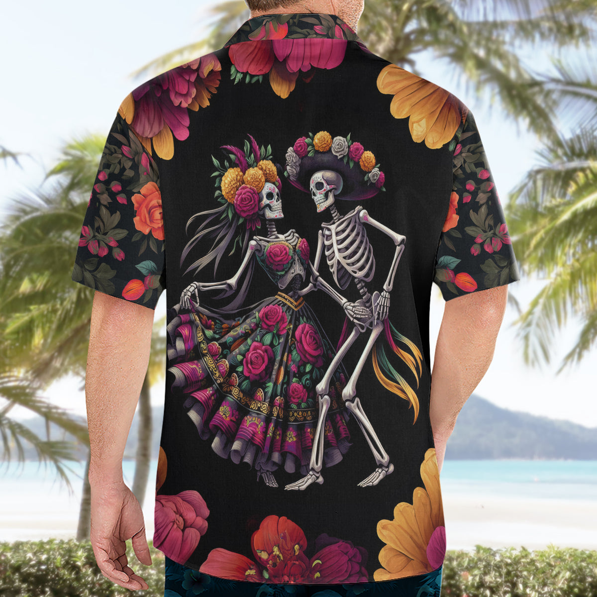 Day of Dead Couple Hawaiian Shirt Sugar Skull Couple Dancing - Wonder Print Shop