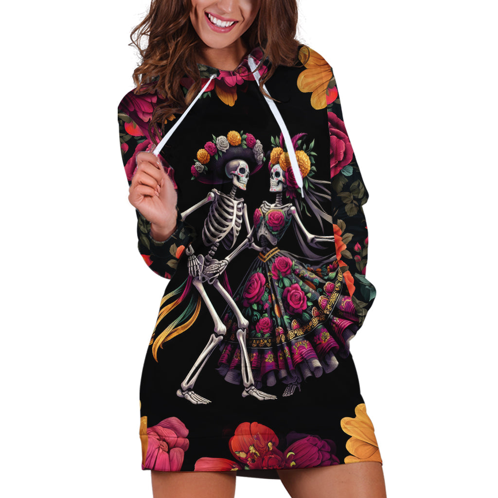 Day of Dead Couple Hoodie Dress Sugar Skull Couple Dancing - Wonder Print Shop