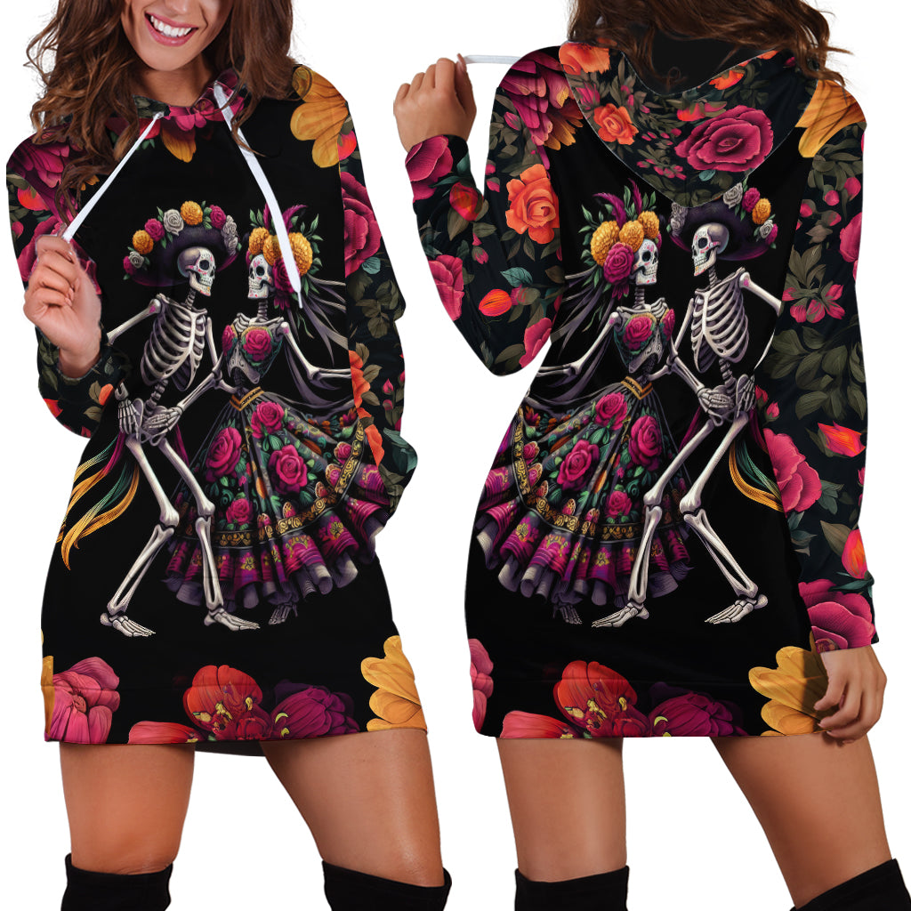 Day of Dead Couple Hoodie Dress Sugar Skull Couple Dancing - Wonder Print Shop