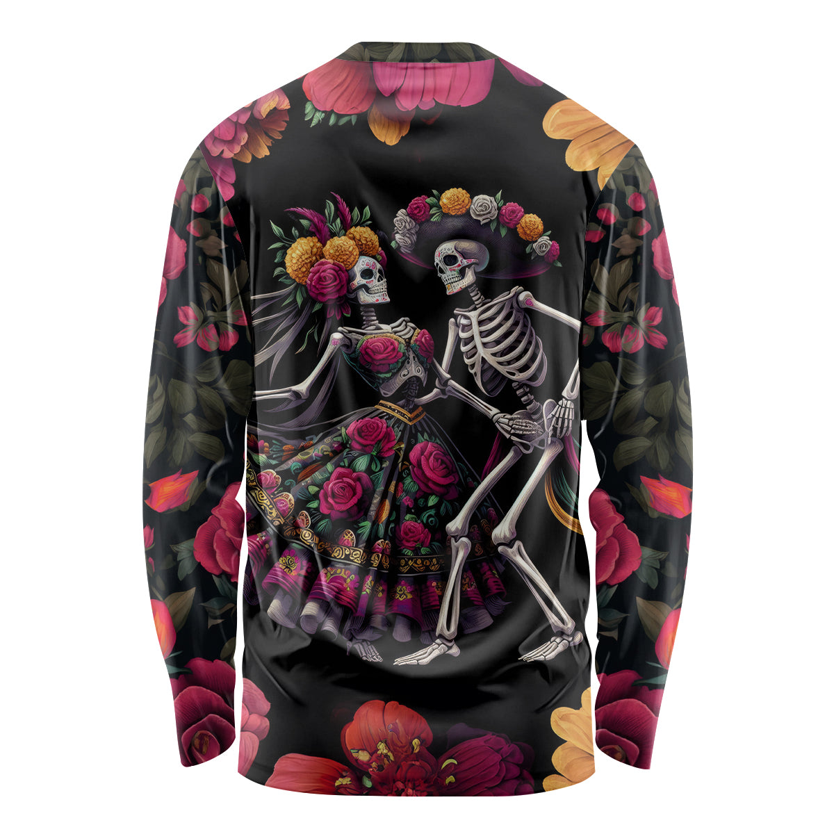 Day of Dead Couple Long Sleeve Shirt Sugar Skull Couple Dancing - Wonder Print Shop