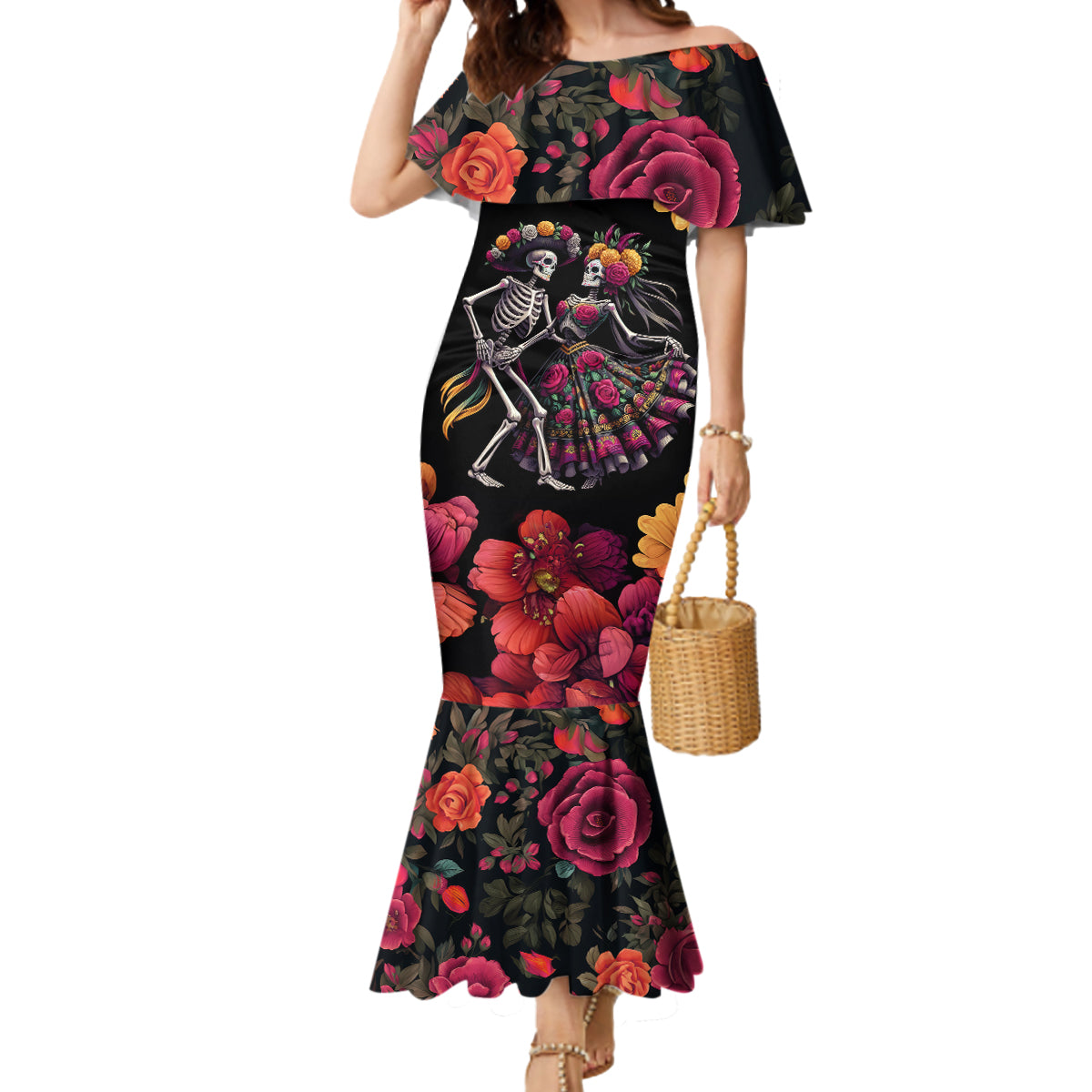 Day of Dead Couple Mermaid Dress Sugar Skull Couple Dancing - Wonder Print Shop