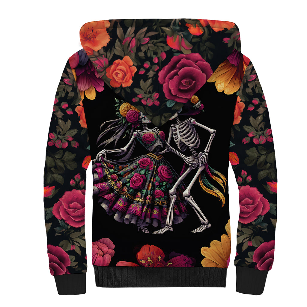 Day of Dead Couple Sherpa Hoodie Sugar Skull Couple Dancing - Wonder Print Shop