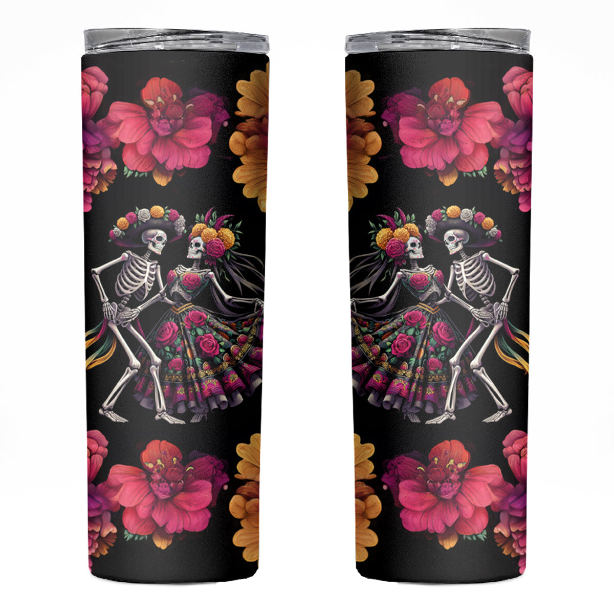 Day of Dead Couple Skinny Tumbler Sugar Skull Couple Dancing - Wonder Print Shop