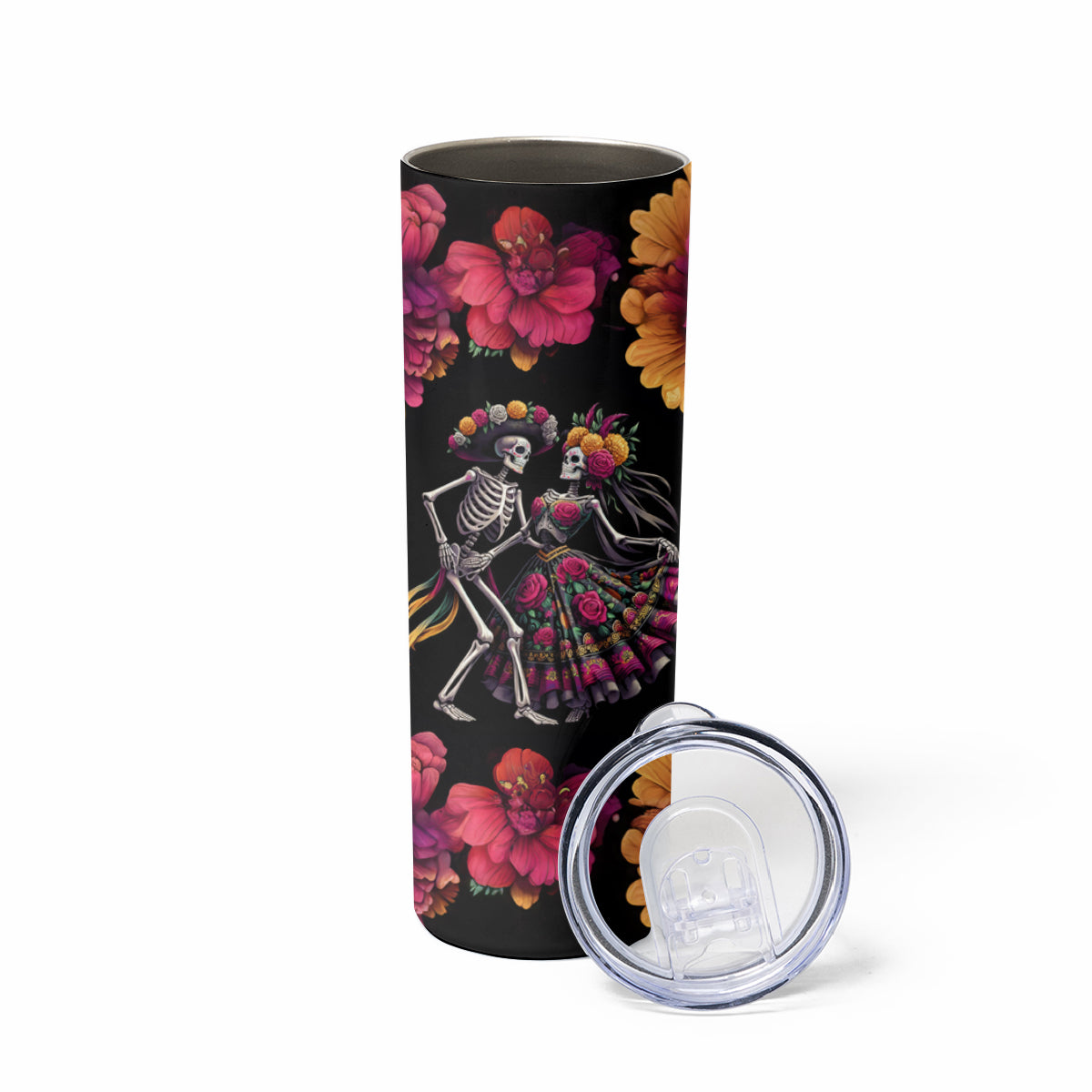 Day of Dead Couple Skinny Tumbler Sugar Skull Couple Dancing - Wonder Print Shop