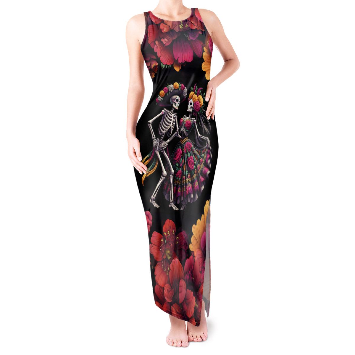 Day of Dead Couple Tank Maxi Dress Sugar Skull Couple Dancing - Wonder Print Shop