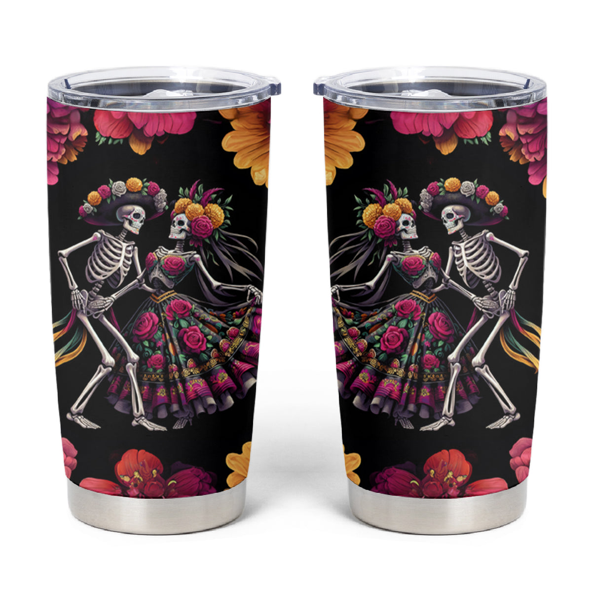 Day of Dead Couple Tumbler Cup Sugar Skull Couple Dancing - Wonder Print Shop