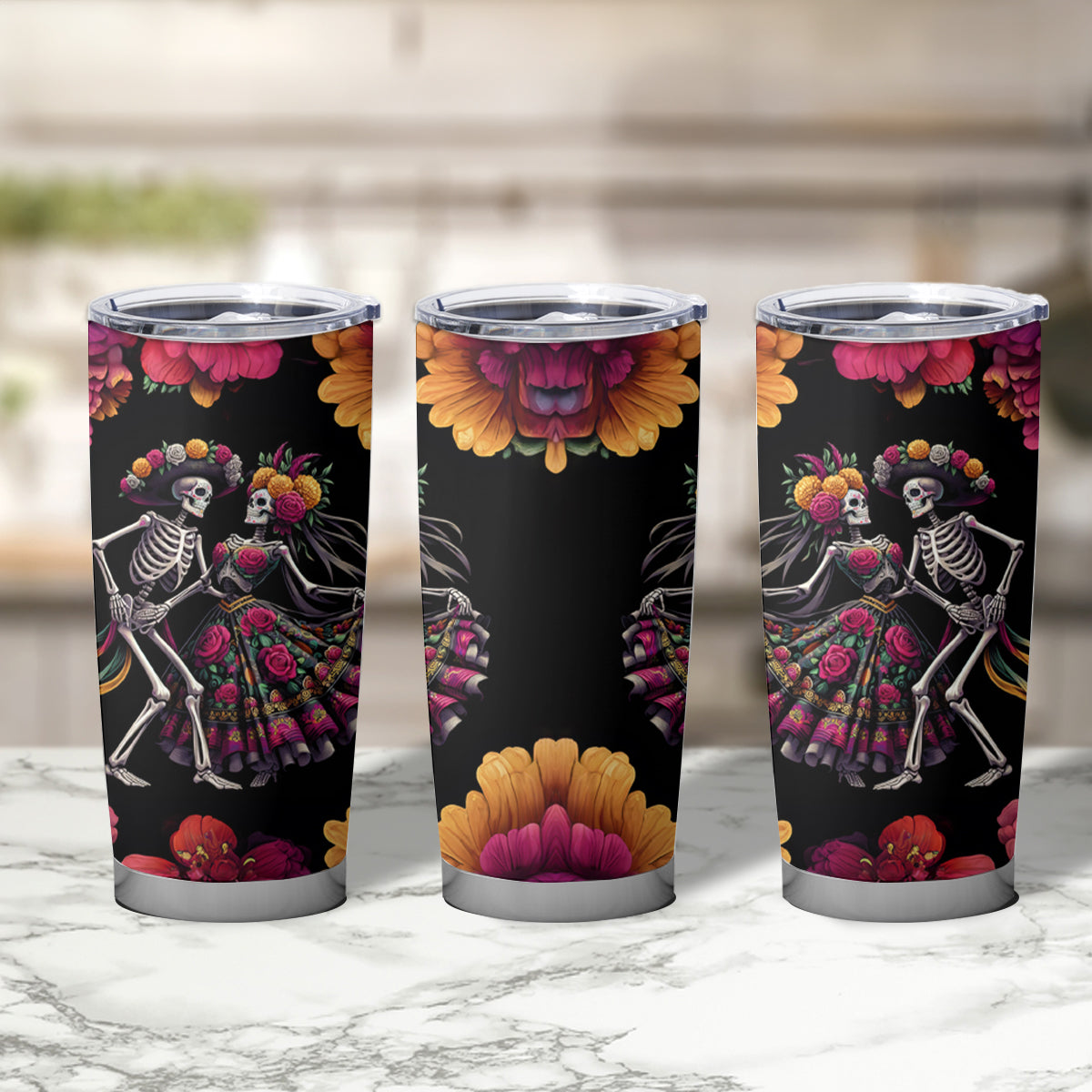 Day of Dead Couple Tumbler Cup Sugar Skull Couple Dancing - Wonder Print Shop