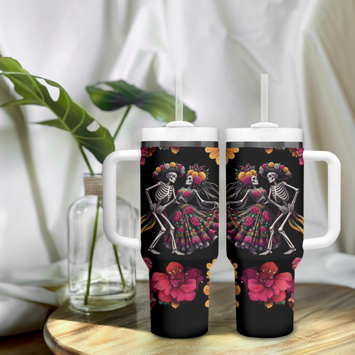 Day of Dead Couple Tumbler With Handle Sugar Skull Couple Dancing - Wonder Print Shop