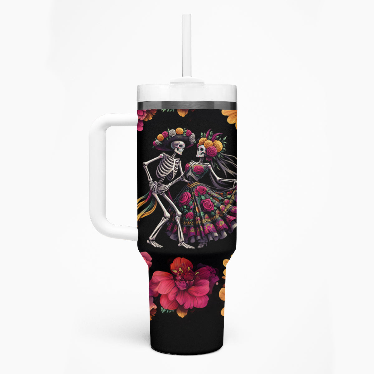 Day of Dead Couple Tumbler With Handle Sugar Skull Couple Dancing - Wonder Print Shop