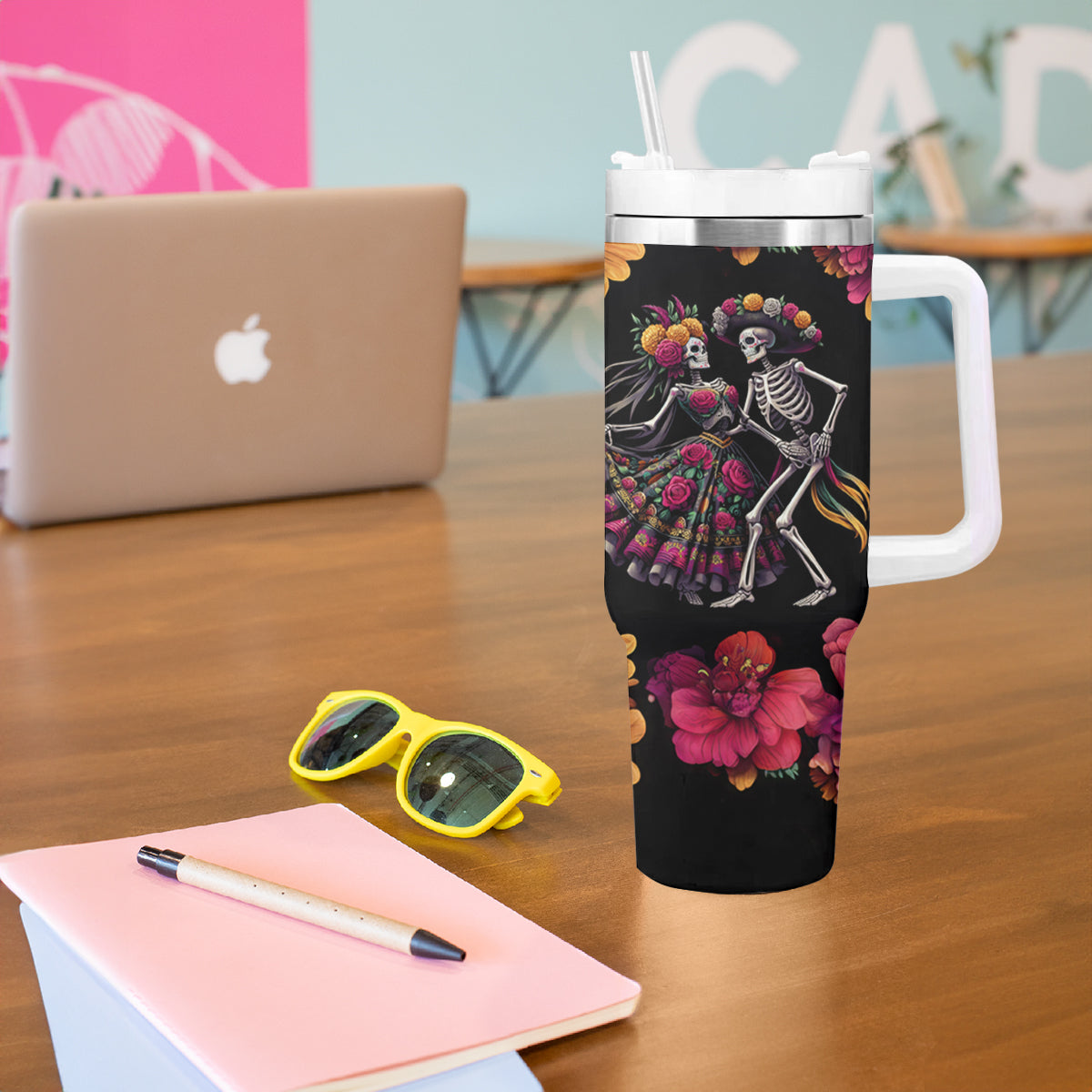 Day of Dead Couple Tumbler With Handle Sugar Skull Couple Dancing - Wonder Print Shop