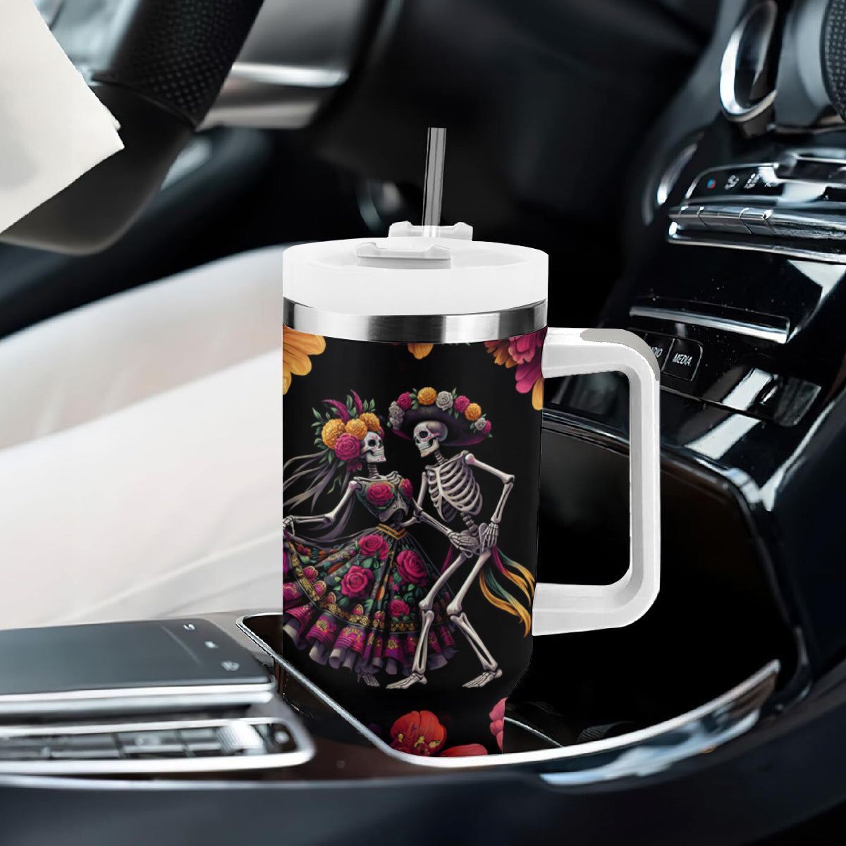 Day of Dead Couple Tumbler With Handle Sugar Skull Couple Dancing - Wonder Print Shop