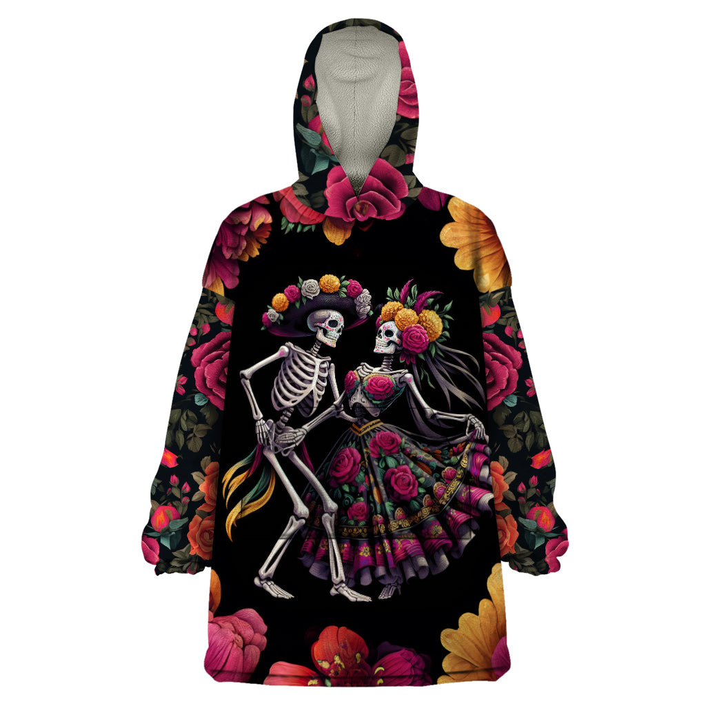 Day of Dead Couple Wearable Blanket Hoodie Sugar Skull Couple Dancing - Wonder Print Shop