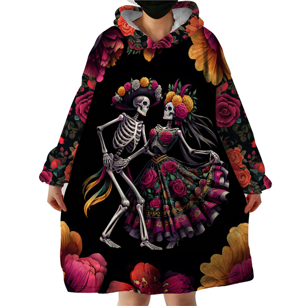 Day of Dead Couple Wearable Blanket Hoodie Sugar Skull Couple Dancing - Wonder Print Shop