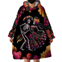Day of Dead Couple Wearable Blanket Hoodie Sugar Skull Couple Dancing - Wonder Print Shop