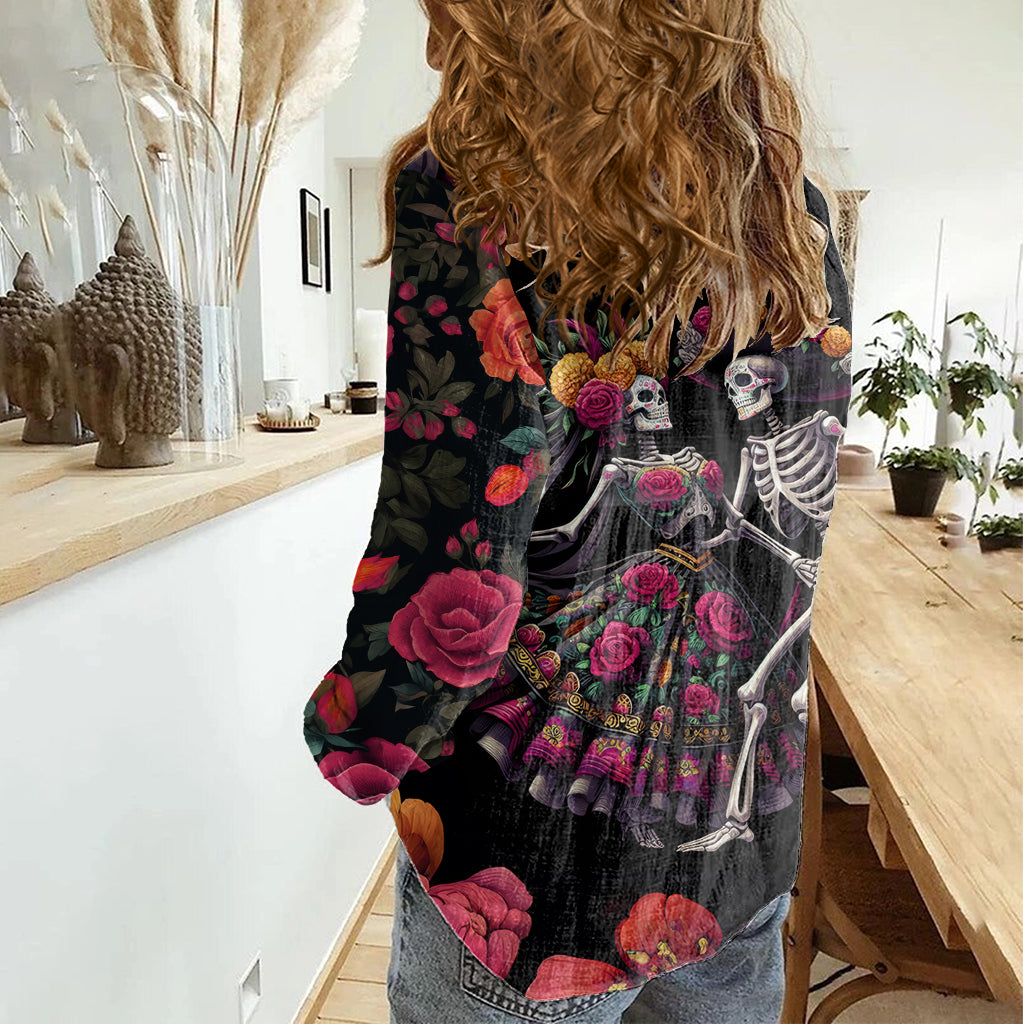 Day of Dead Couple Women Casual Shirt Sugar Skull Couple Dancing - Wonder Print Shop