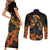 Day of Dead Lady Couples Matching Short Sleeve Bodycon Dress and Long Sleeve Button Shirt Sugar Skull Field Marigold Lady - Wonder Print Shop
