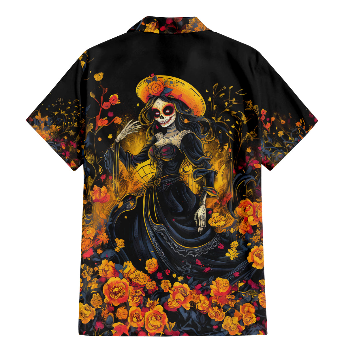 Day of Dead Lady Family Matching Mermaid Dress and Hawaiian Shirt Sugar Skull Field Marigold Lady - Wonder Print Shop