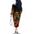 Day of Dead Lady Family Matching Off Shoulder Long Sleeve Dress and Hawaiian Shirt Sugar Skull Field Marigold Lady - Wonder Print Shop
