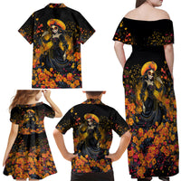 Day of Dead Lady Family Matching Off Shoulder Maxi Dress and Hawaiian Shirt Sugar Skull Field Marigold Lady - Wonder Print Shop