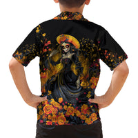 Day of Dead Lady Family Matching Puletasi Dress and Hawaiian Shirt Sugar Skull Field Marigold Lady - Wonder Print Shop