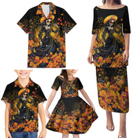 Day of Dead Lady Family Matching Puletasi Dress and Hawaiian Shirt Sugar Skull Field Marigold Lady - Wonder Print Shop