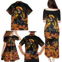 Day of Dead Lady Family Matching Puletasi Dress and Hawaiian Shirt Sugar Skull Field Marigold Lady - Wonder Print Shop