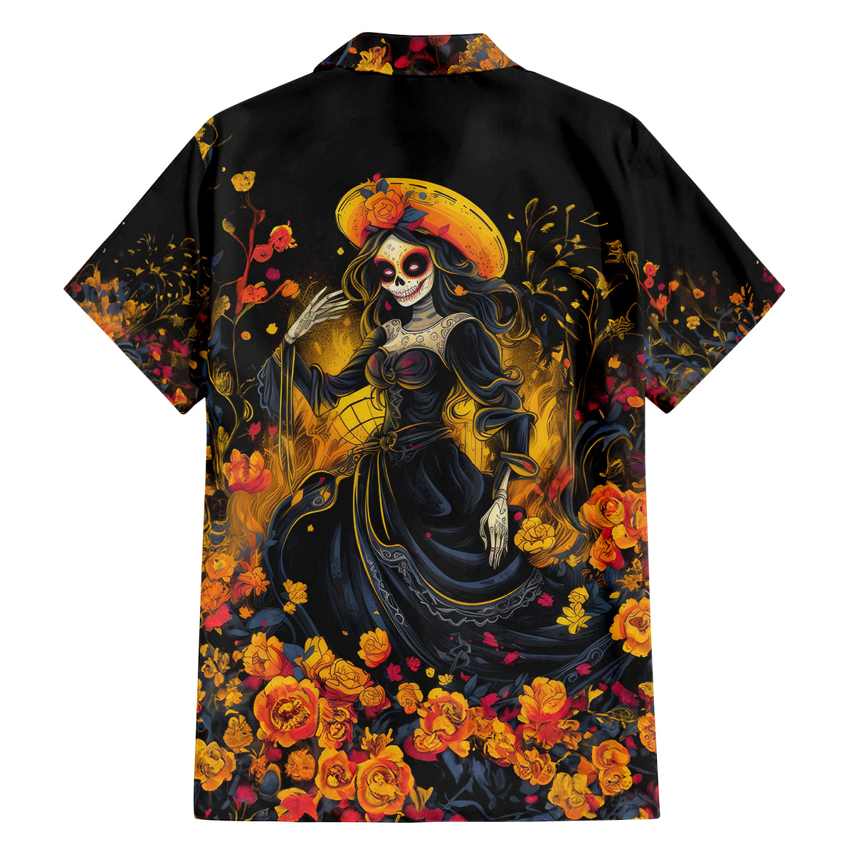 Day of Dead Lady Family Matching Tank Maxi Dress and Hawaiian Shirt Sugar Skull Field Marigold Lady - Wonder Print Shop