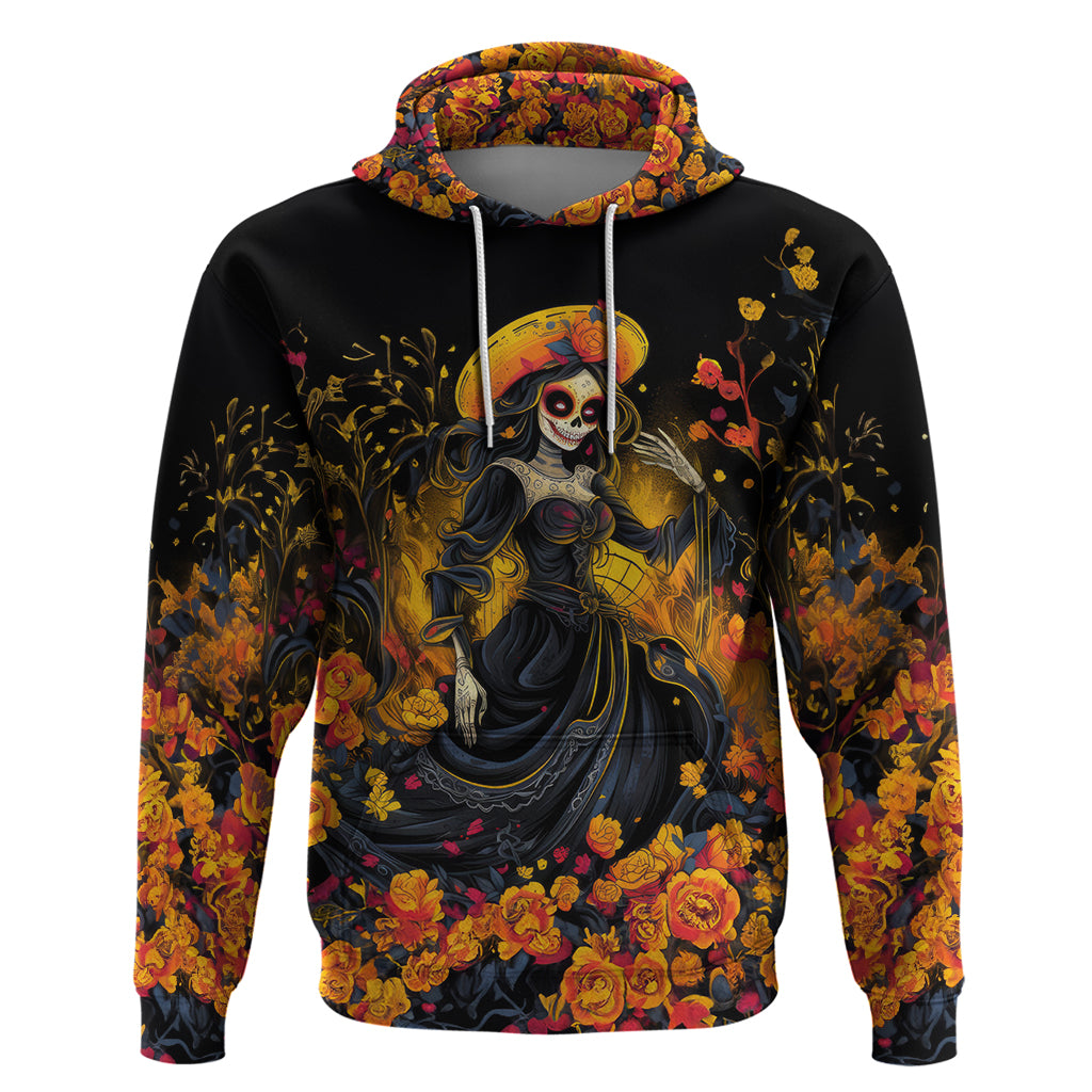 Day of Dead Lady Hoodie Sugar Skull Field Marigold Lady - Wonder Print Shop