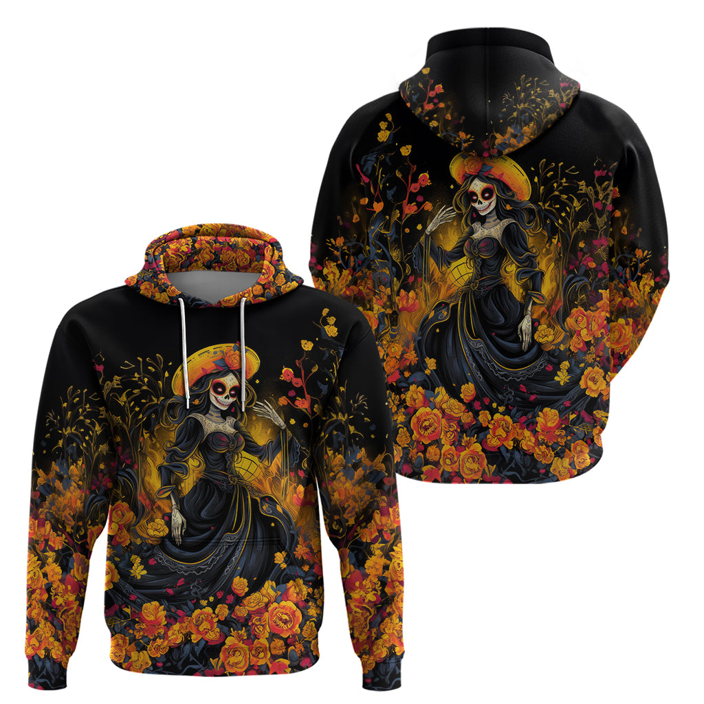 Day of Dead Lady Hoodie Sugar Skull Field Marigold Lady - Wonder Print Shop