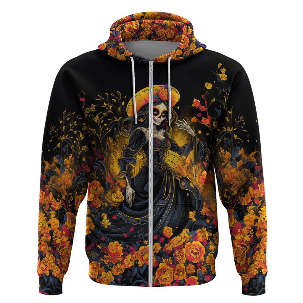 Day of Dead Lady Hoodie Sugar Skull Field Marigold Lady - Wonder Print Shop