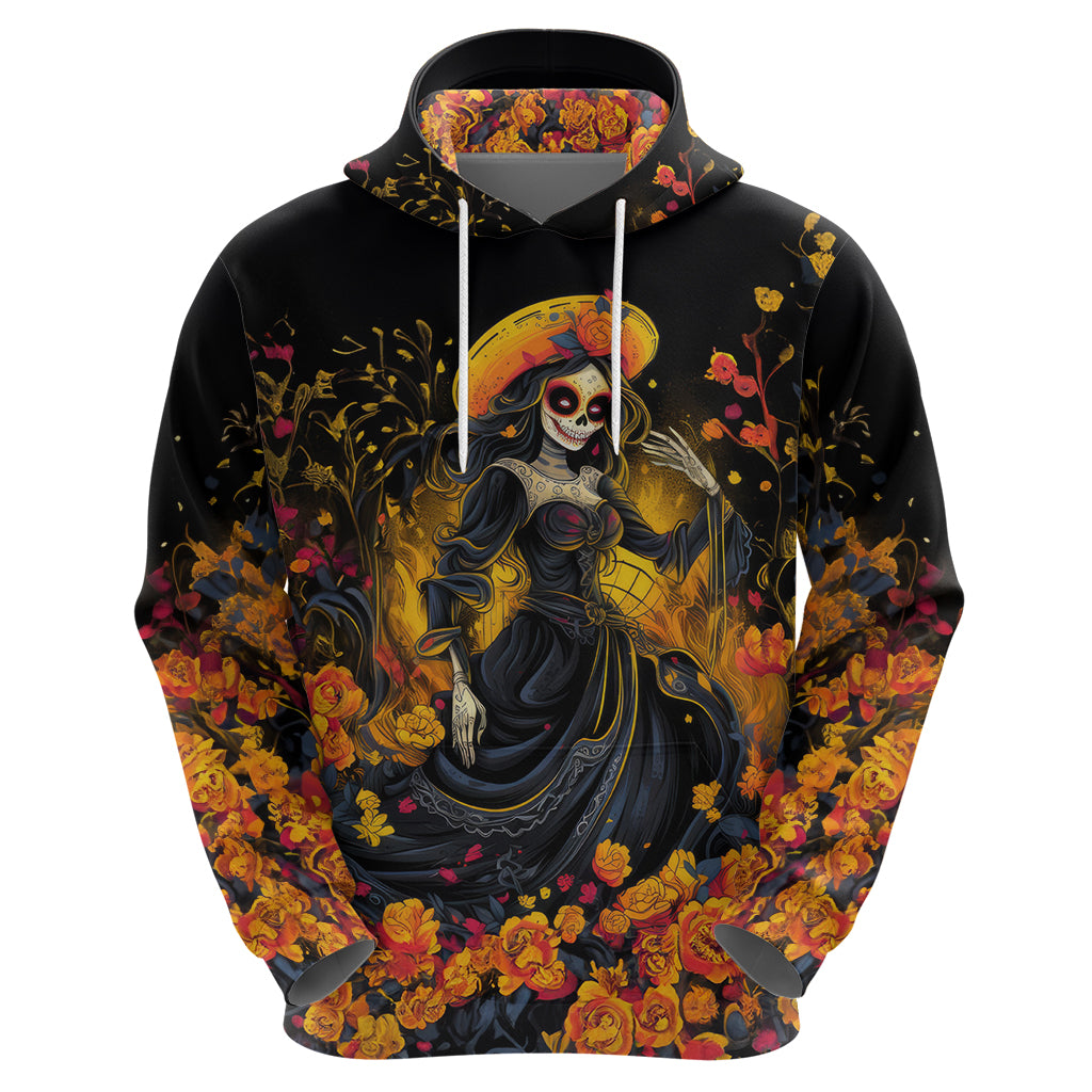Day of Dead Lady Hoodie Sugar Skull Field Marigold Lady - Wonder Print Shop